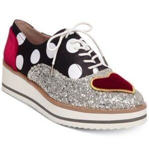 Betsey Johnson Walker Polka Dot & Glitter Heart Platform Oxfords Sz 6.5
